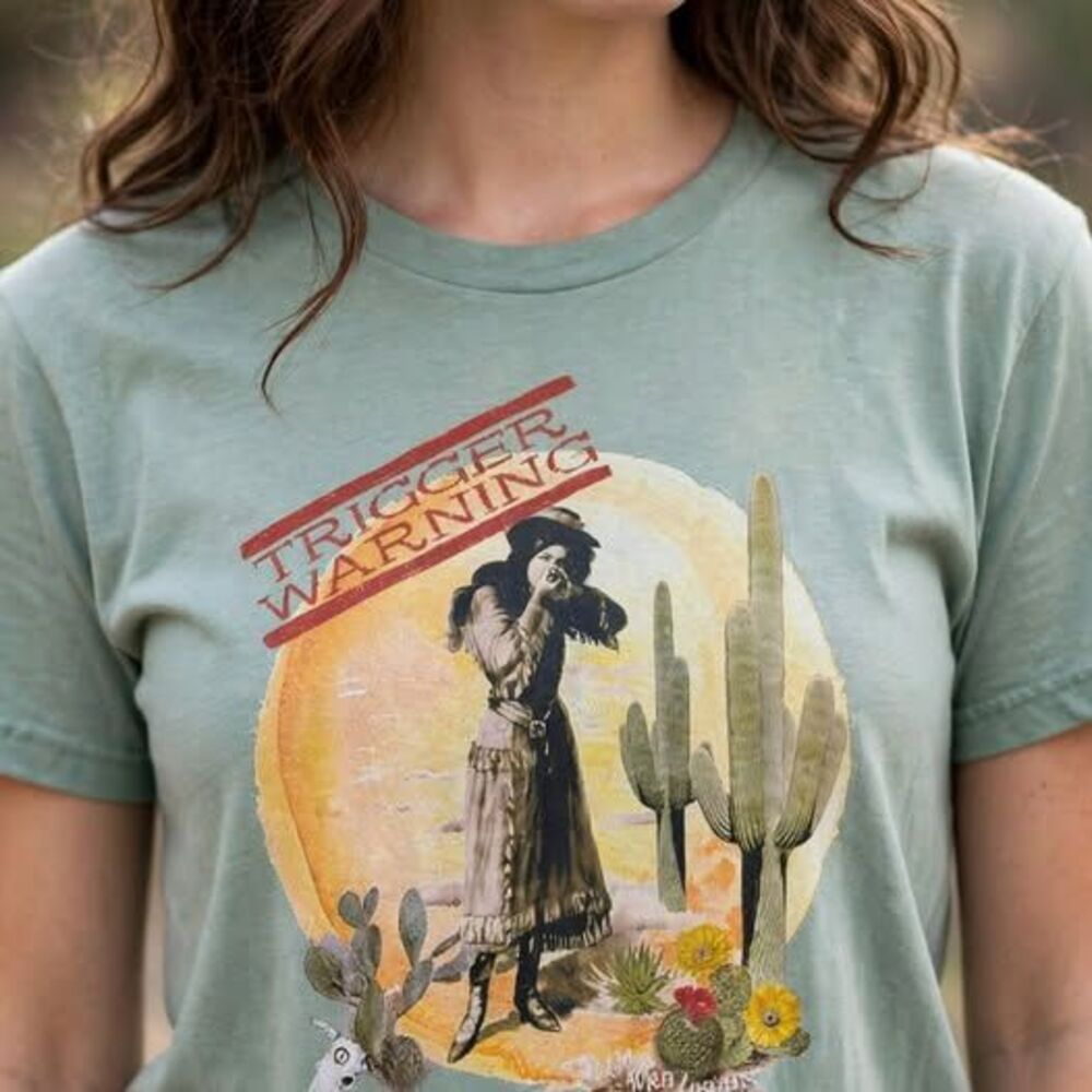 Vintage Canvas woman's T Shirt with "Wild Lucille" shooting cowgirl graphic